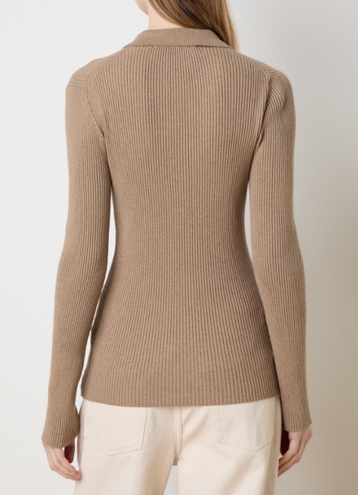 Róhe Ribgebreid vest met kraag - achterkant 5 beige