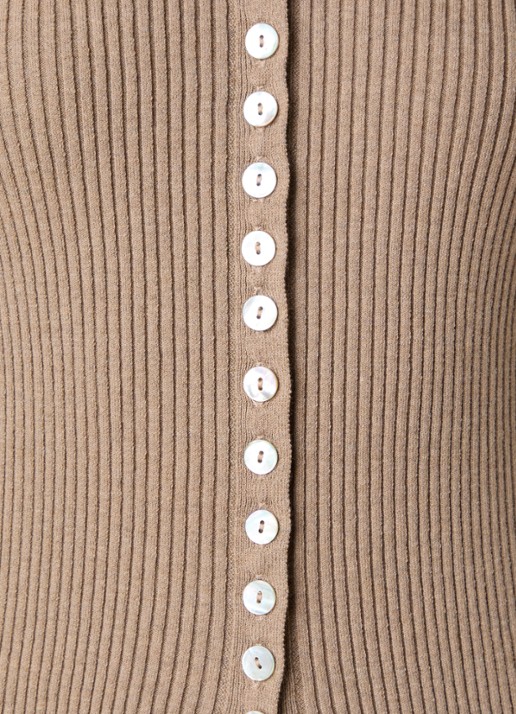 Róhe Ribgebreid vest met kraag - detail 2 beige