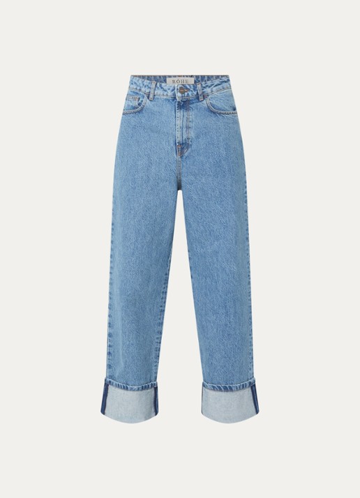 Róhe Rixt low waist loose fit jeans met lichte wassing - voorkant blauw