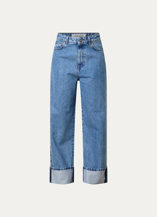 Róhe Rixt low waist loose fit jeans met lichte wassing - voorkant blauw