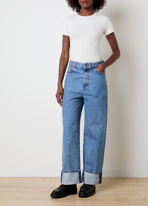 Róhe Rixt low waist loose fit jeans met lichte wassing - voorkant 2 blauw