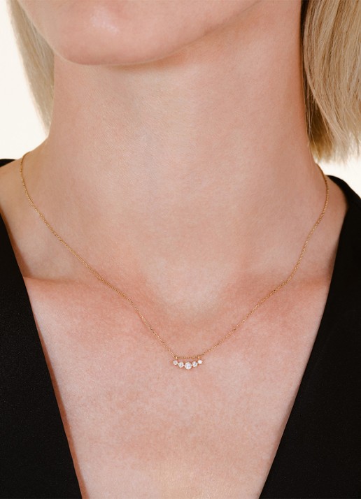 Rosefield 5 Stone ketting van 14 karaat geelgoud - voorkant 5 goud