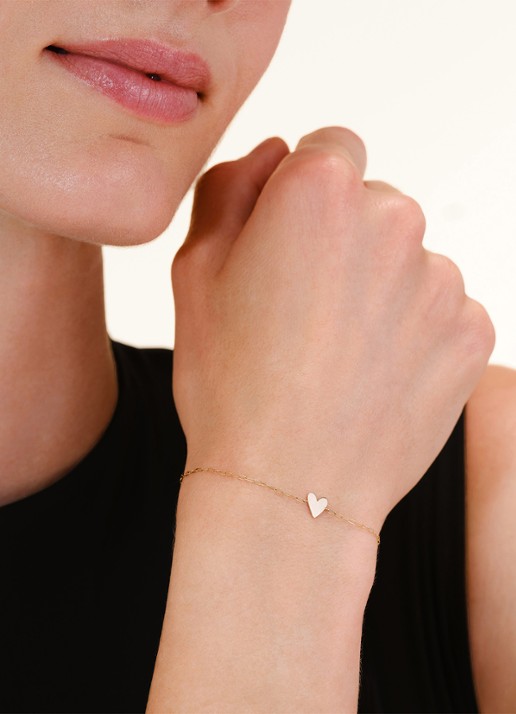 Rosefield Plain Heart armband van 14 karaat geelgoud - voorkant 5 goud