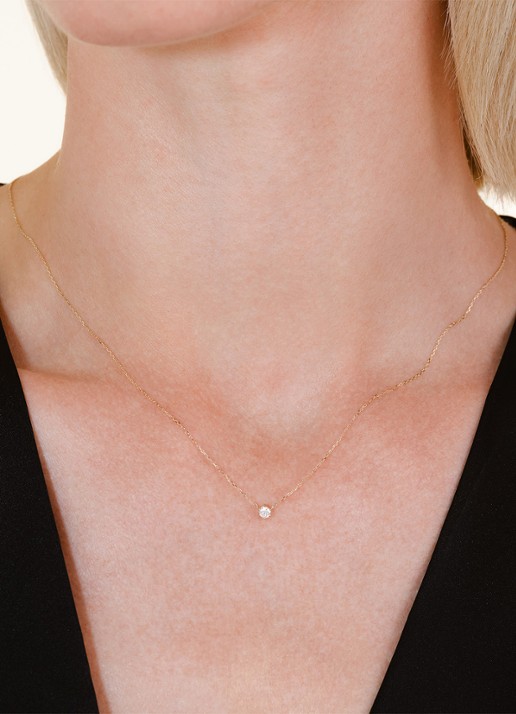 Rosefield Solitaire Prong ketting van 14 karaat geelgoud - voorkant 2 goud