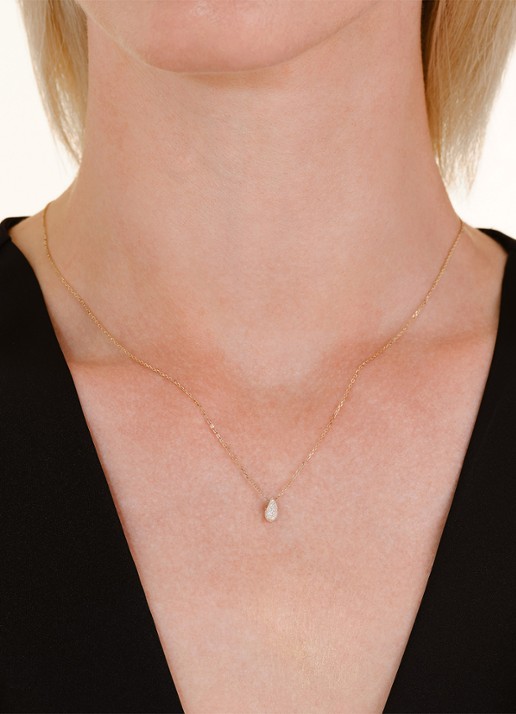 Rosefield Teardrop Pave ketting van 14 karaat geelgoud - voorkant 6 goud