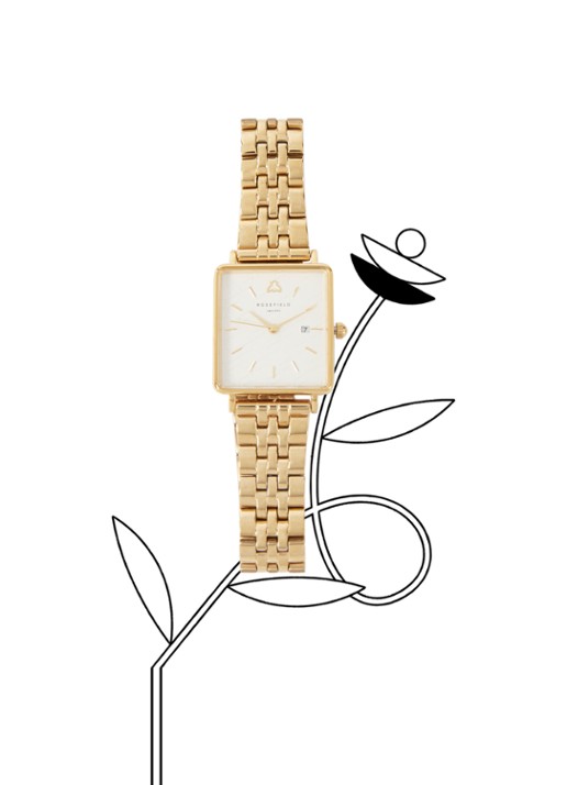Rosefield The Boxy Honey horloge QBWG-Q045 - voorkant goud