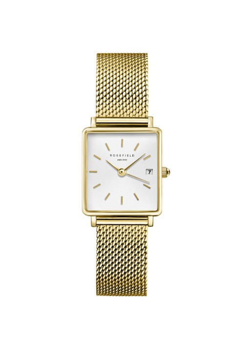 Rosefield The Boxy XS White Sunray Mesh Gold horloge QMWMG-Q039