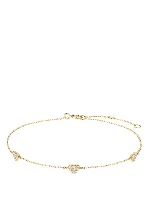 Rosefield Triple Heart Pave armband van 14 karaat geelgoud
