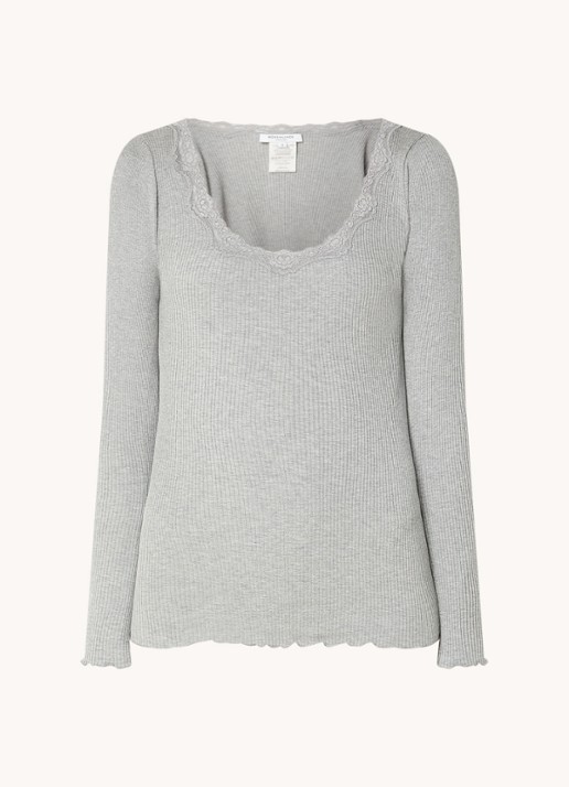 Rosemunde Babette longsleeve in zijdeblend met details van kant - voorkant lichtgrijs
