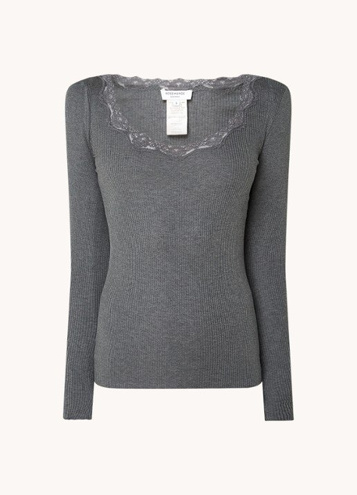 Rosemunde Babette longsleeve in zijdeblend met details van kant - voorkant 3 donkergrijs