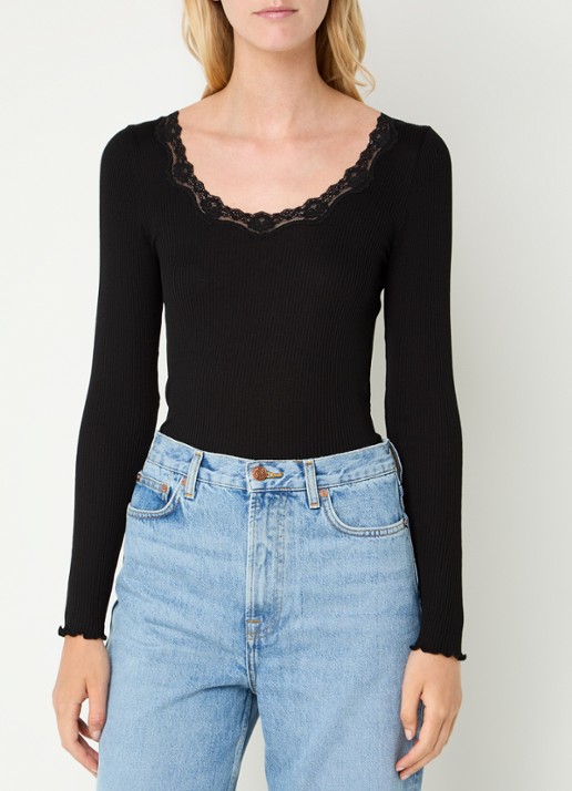Rosemunde Babette longsleeve in zijdeblend met details van kant