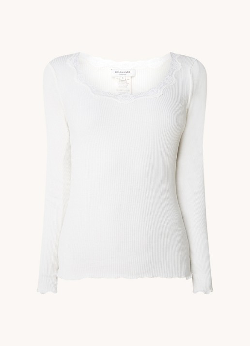 Rosemunde Babette longsleeve in zijdeblend met details van kant - voorkant 2 gebroken wit