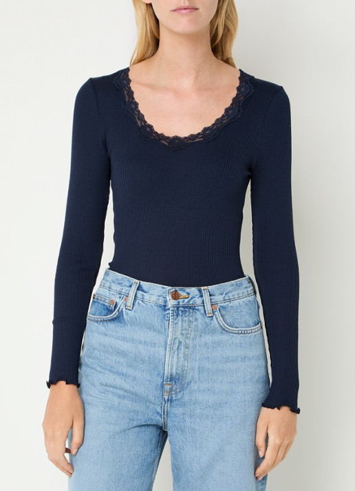 Rosemunde Babette longsleeve in zijdeblend met details van kant