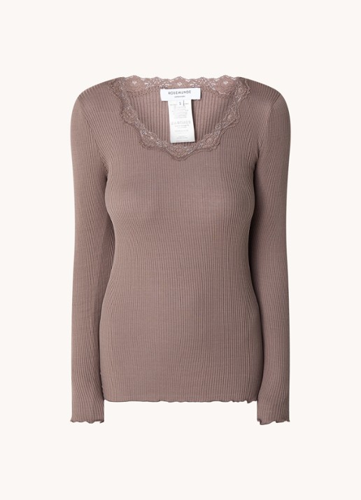Rosemunde Babette longsleeve in zijdeblend met details van kant - voorkant 2 bruin