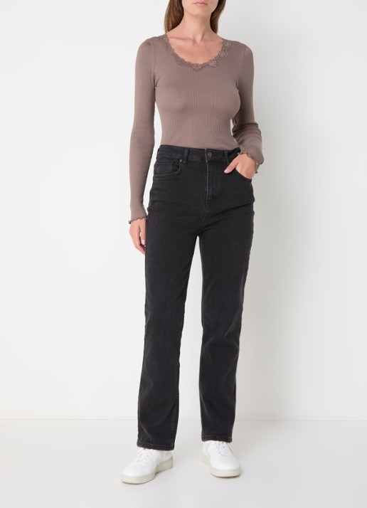 Rosemunde Babette longsleeve in zijdeblend met details van kant - voorkant 3 bruin