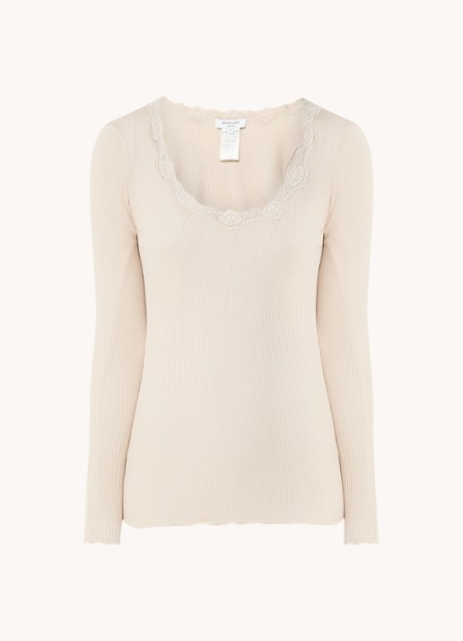 Rosemunde Babette longsleeve in zijdeblend met details van kant - voorkant beige