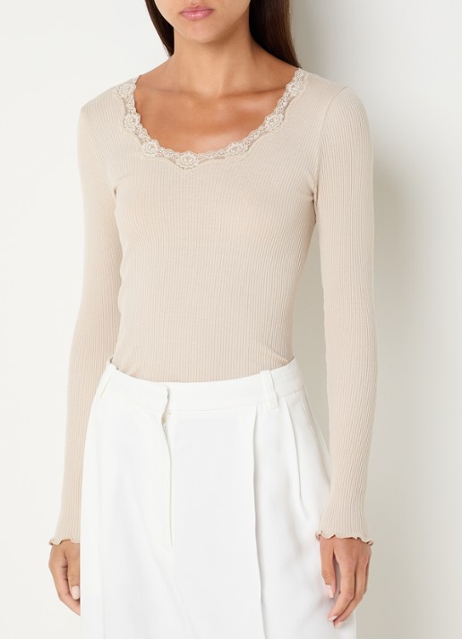 Rosemunde Babette longsleeve in zijdeblend met details van kant