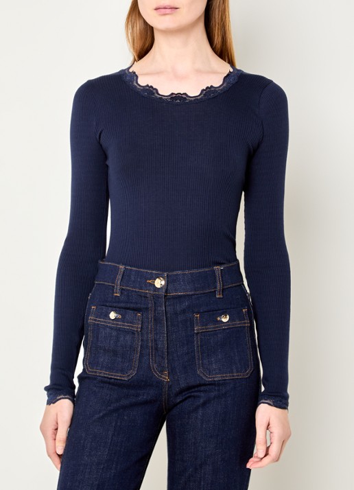 Rosemunde Babette longsleeve in zijdeblend met kant
