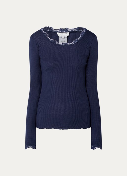 Rosemunde Babette longsleeve in zijdeblend met kant - voorkant 3 donkerblauw