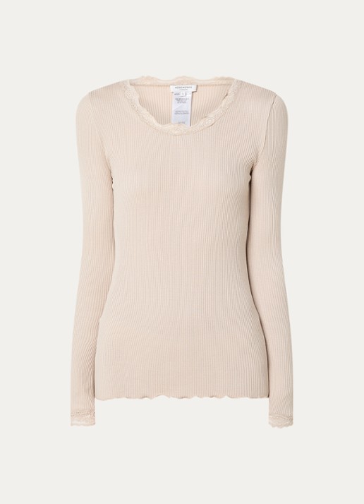 Rosemunde Babette longsleeve in zijdeblend met kant - voorkant beige