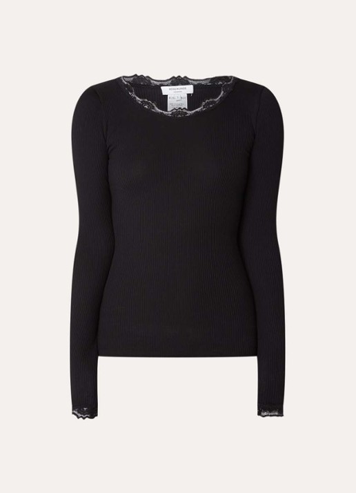 Rosemunde Babette longsleeve in zijdeblend met kant - voorkant zwart