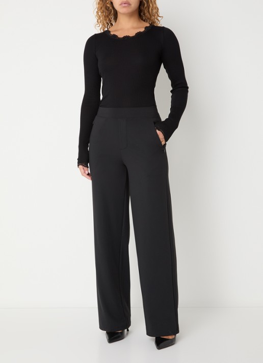 Rosemunde Babette longsleeve in zijdeblend met kant - voorkant 2 zwart