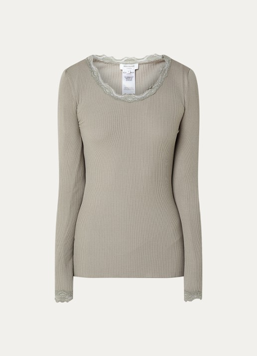Rosemunde Babette longsleeve in zijdeblend met kant - voorkant 3 lindegroen