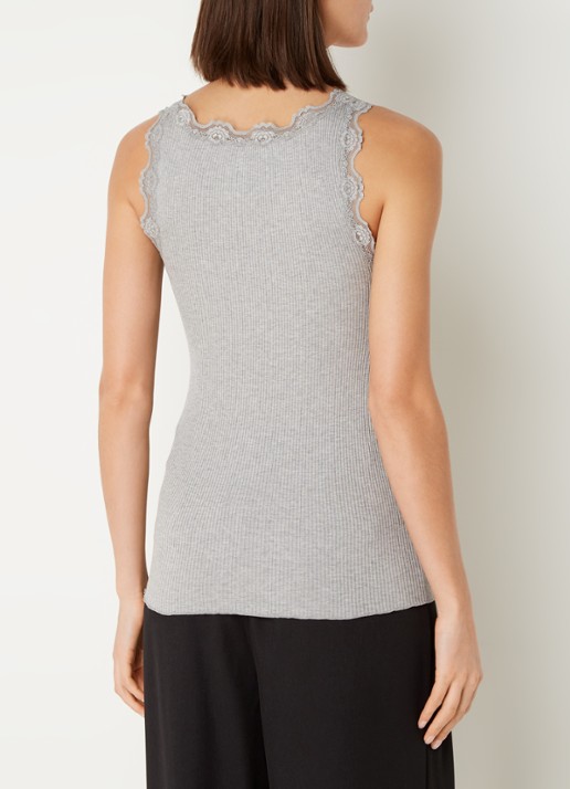 Rosemunde Babette tanktop in zijdeblend met kant - achterkant grijsmele