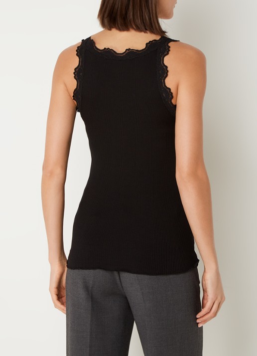 Rosemunde Babette tanktop in zijdeblend met kant - achterkant zwart