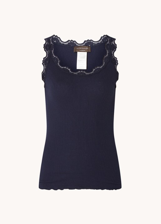 Rosemunde Babette tanktop in zijdeblend met kant - voorkant 2 donkerblauw
