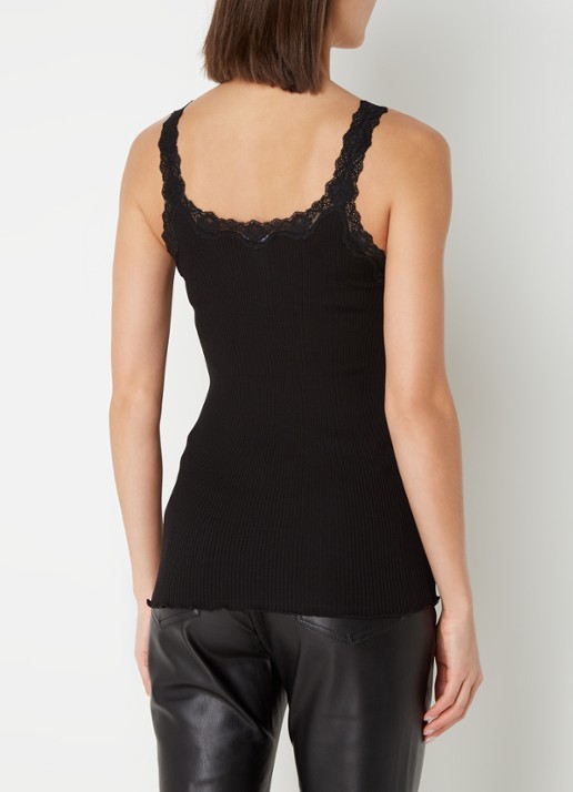 Rosemunde Babette tanktop in zijdeblend met kant - achterkant 4 zwart