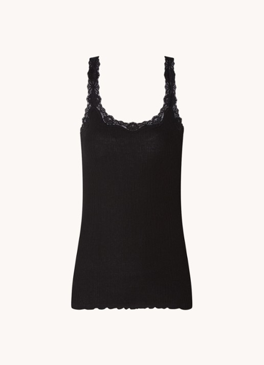 Rosemunde Babette tanktop in zijdeblend met kant - voorkant 2 zwart