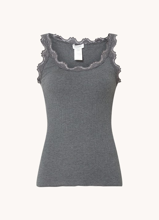 Rosemunde Babette tanktop in zijdeblend met kant - voorkant donkergrijs