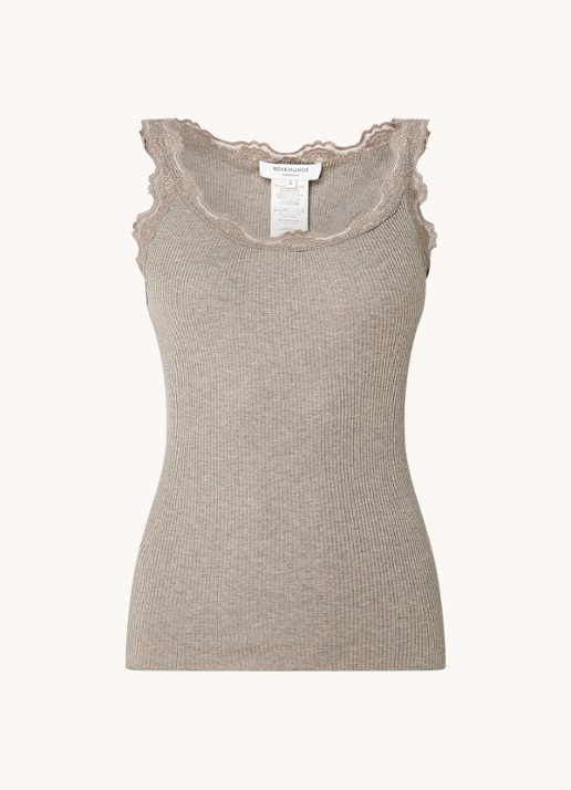 Rosemunde Babette tanktop in zijdeblend met kant - voorkant zand