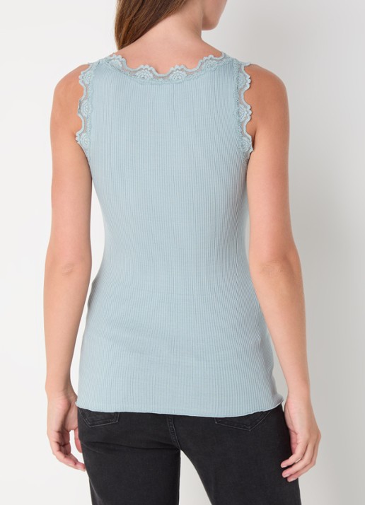 Rosemunde Babette tanktop in zijdeblend met kant - achterkant 4 blauwgrijs