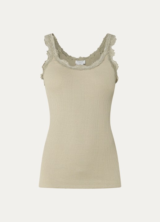 Rosemunde Babette tanktop in zijdeblend met kant - voorkant 3 olijfgroen