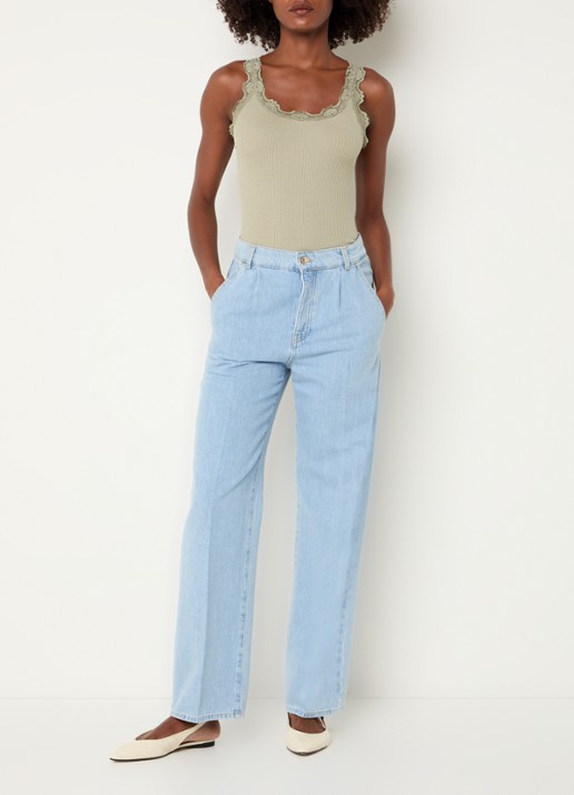 Rosemunde Babette tanktop in zijdeblend met kant - voorkant 4 olijfgroen