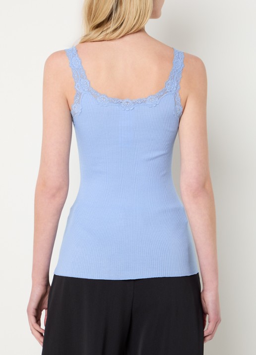 Rosemunde Babette tanktop in zijdeblend met kant - achterkant blauwgrijs