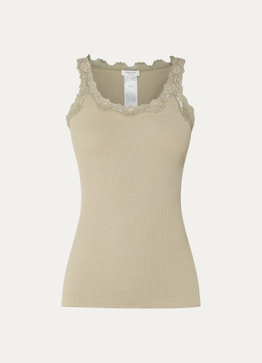 Rosemunde Babette tanktop in zijdeblend met kant - voorkant 2 olijfgroen