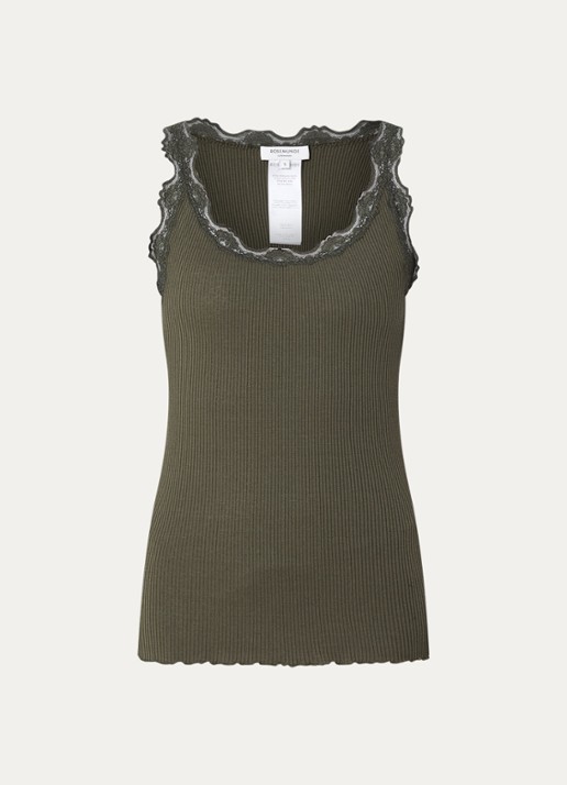 Rosemunde Babette tanktop in zijdeblend met kant - voorkant 3 bronsgroen