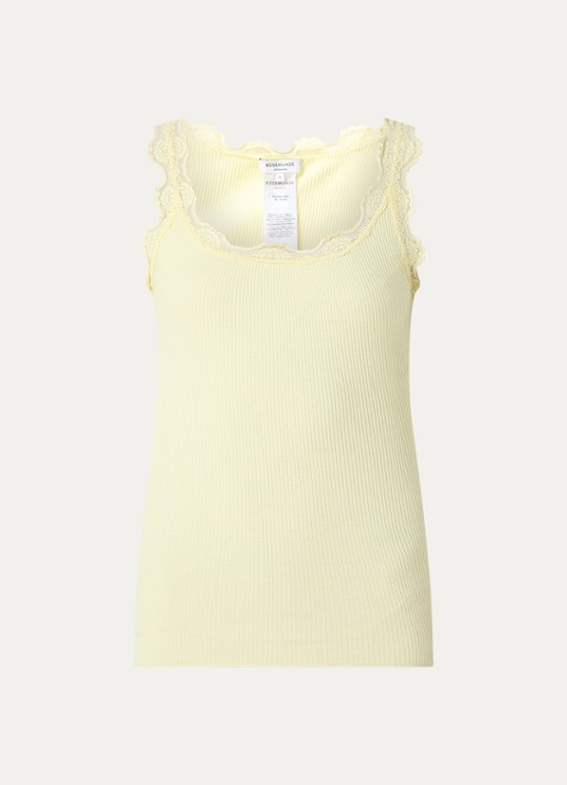 Rosemunde Babette tanktop in zijdeblend met kant - voorkant lichtgeel
