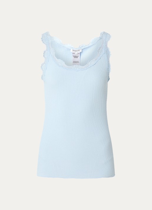 Rosemunde Babette tanktop in zijdeblend met kant - voorkant 2 aquablauw