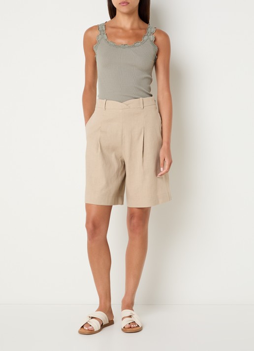 Rosemunde Babette tanktop in zijdeblend met kant - voorkant 2 khaki