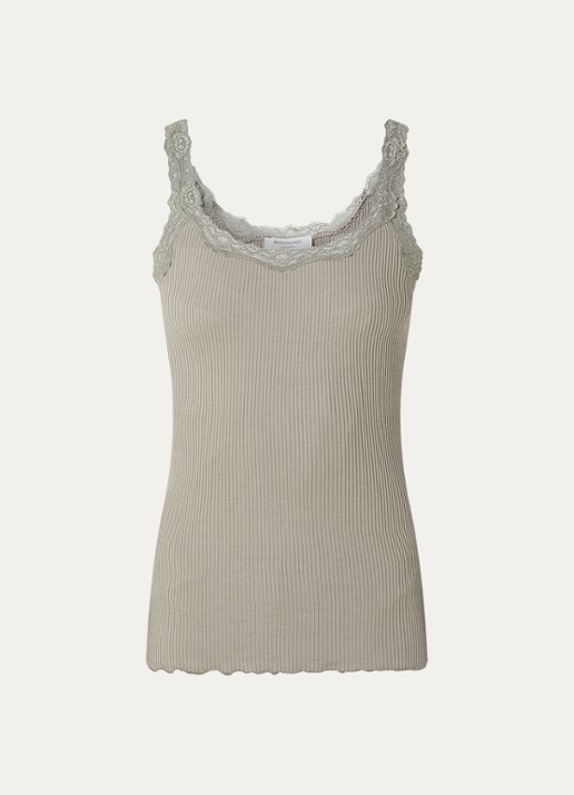 Rosemunde Babette tanktop in zijdeblend met kant - voorkant beige