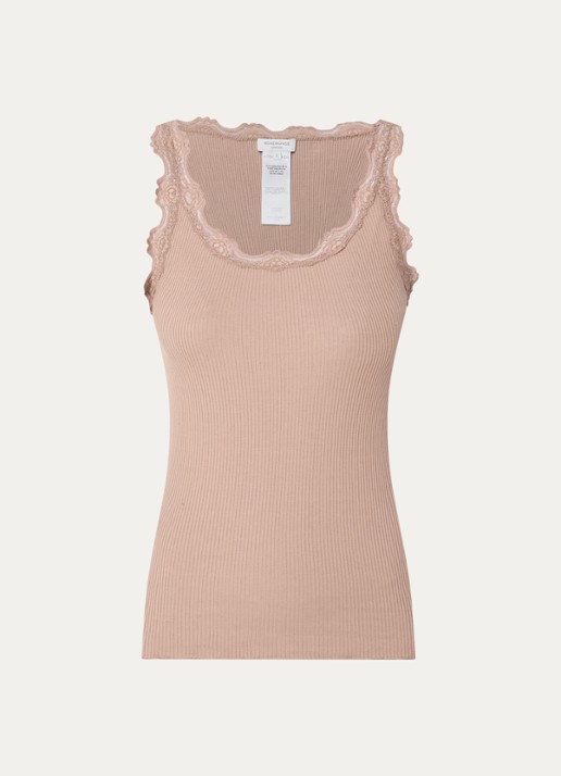 Rosemunde Babette tanktop in zijdeblend met kant - voorkant chocoladebruin