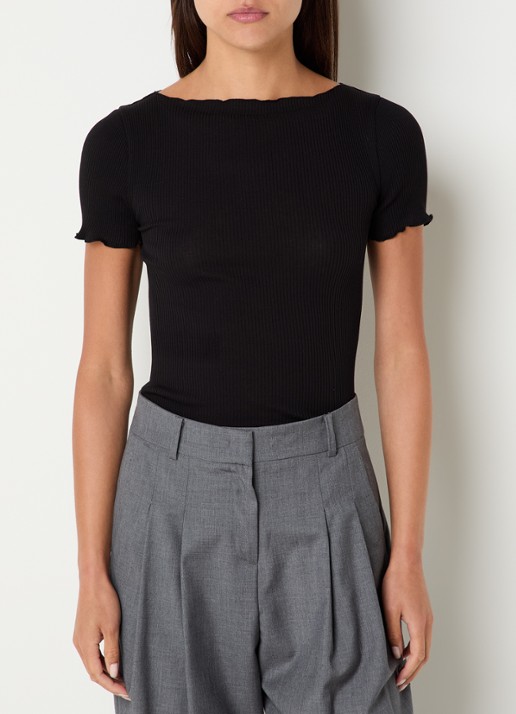 Rosemunde Balta T-shirt met ribstructuur en boothals