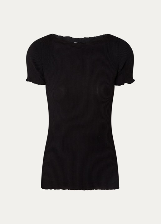 Rosemunde Balta T-shirt met ribstructuur en boothals - voorkant 2 zwart
