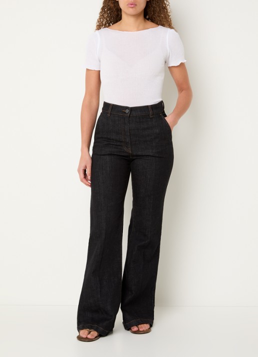 Rosemunde Balta T-shirt met ribstructuur en boothals - voorkant 3 gebroken wit