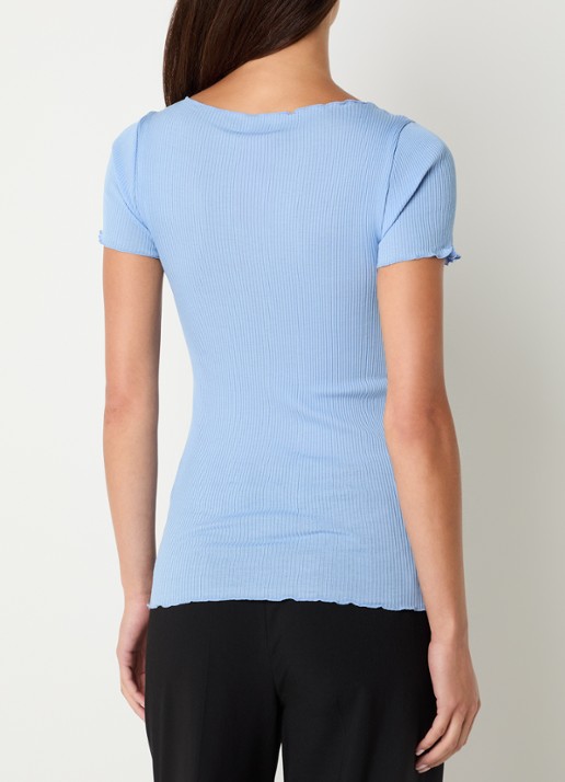 Rosemunde Balta T-shirt met ribstructuur en boothals - achterkant 4 blauwgrijs