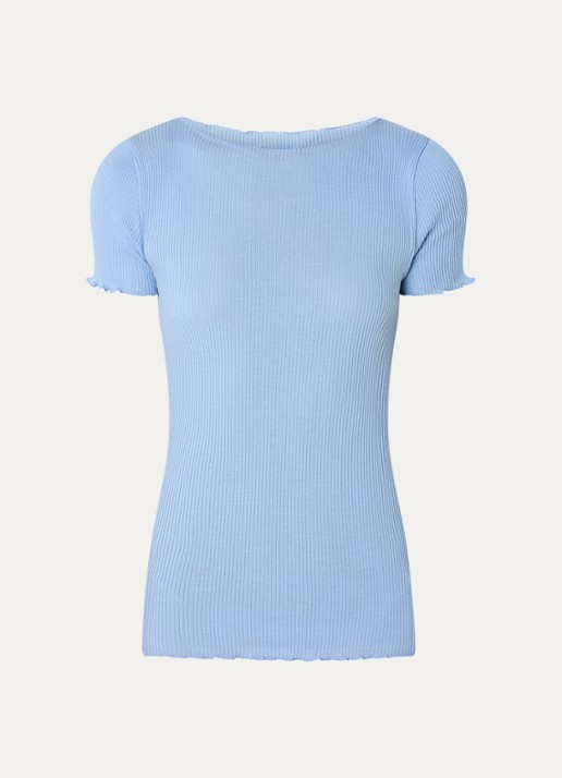 Rosemunde Balta T-shirt met ribstructuur en boothals - voorkant blauwgrijs
